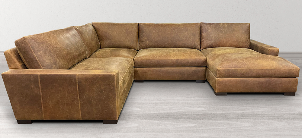 Braxton Leather Sectional Sofa with Chaise in Burnham Sycamore Nubuck Leather