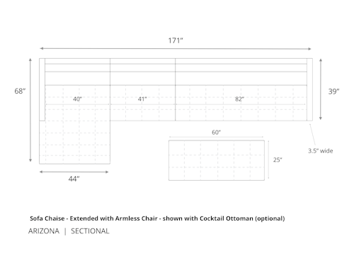 Diagram of the extended Arizona Sofa Chaise Sectional