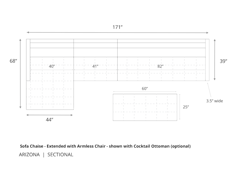 Diagram of the extended Arizona Sofa Chaise Sectional