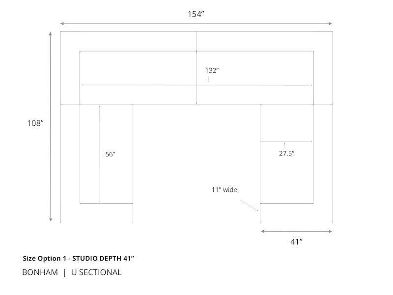 Diagram of Bonham Leather U Sectional 41 inch depth size option 1