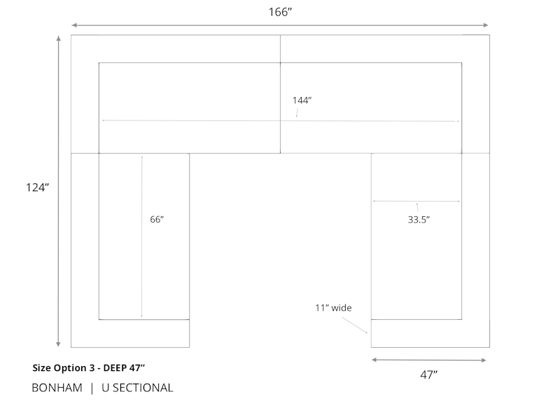 Diagram of Bonham Leather U Sectional 41 inch depth size option 3