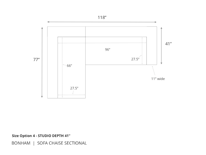 Diagram of Bonham Sofa Chaise Sectional in 41 inch depth size option 4
