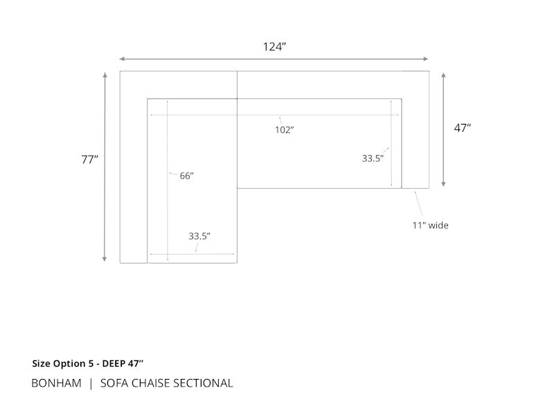 Diagram of Bonham Sofa Chaise Sectional in 47 inch depth size option 5