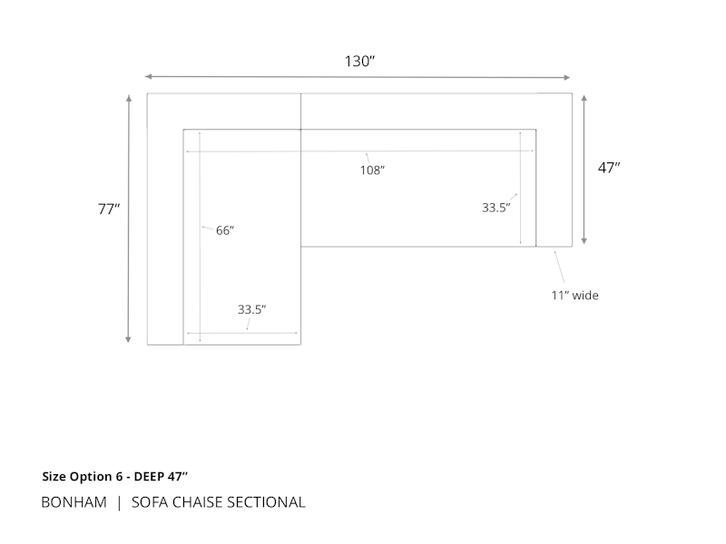 Diagram of Bonham Sofa Chaise Sectional in 47 inch depth size option 6