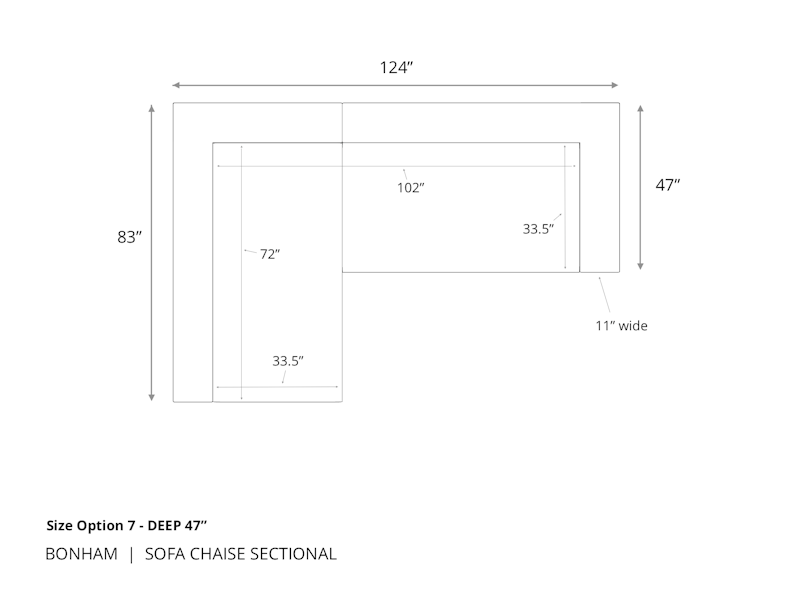 Diagram of Bonham Sofa Chaise Sectional in 47 inch depth size option 7