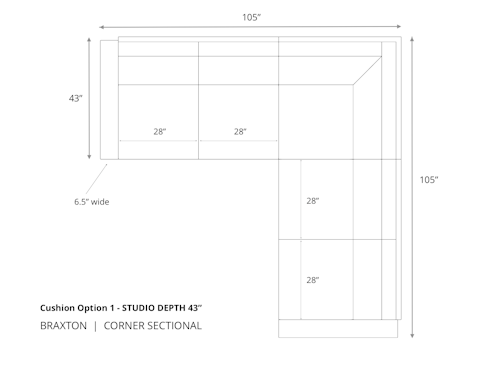 Braxton Corner Sectional in 43 inch depth and cushion option 1