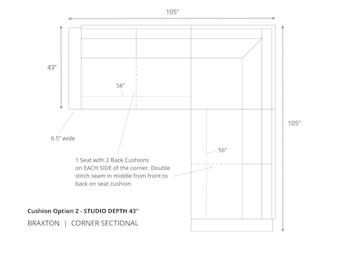 Braxton Corner Sectional in 43 inch depth and cushion option 2