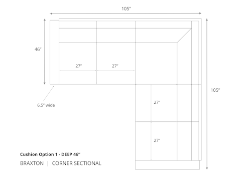 Braxton Corner Sectional in 46 inch depth and cushion option 1