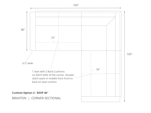 Braxton Corner Sectional in 46 inch depth and cushion option 1