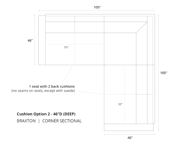 Diagram of Braxton Corner Sectional Sofa in 46 depth and cushion option 2