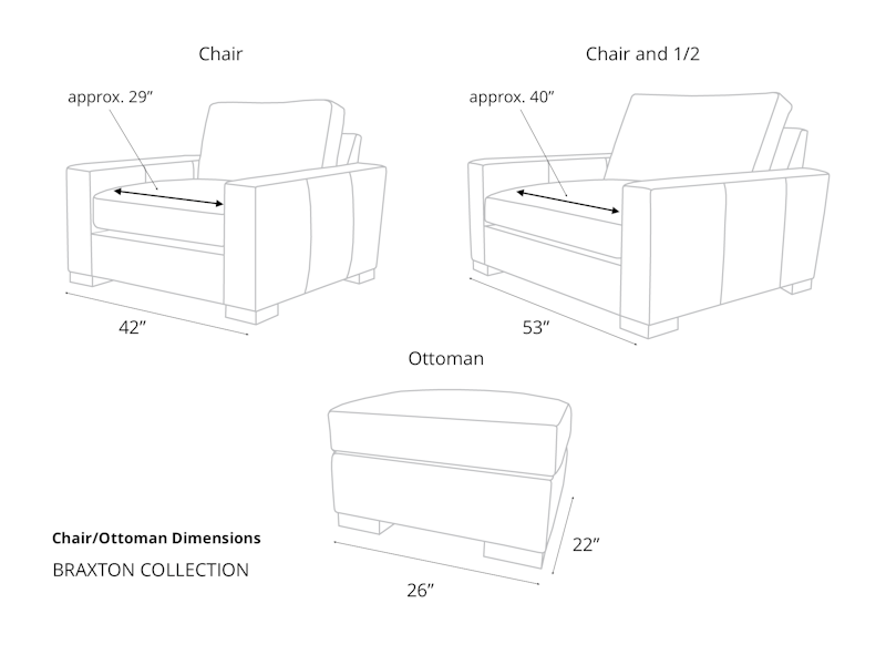 Diagram of Braxton Leather Furniture Dimension details