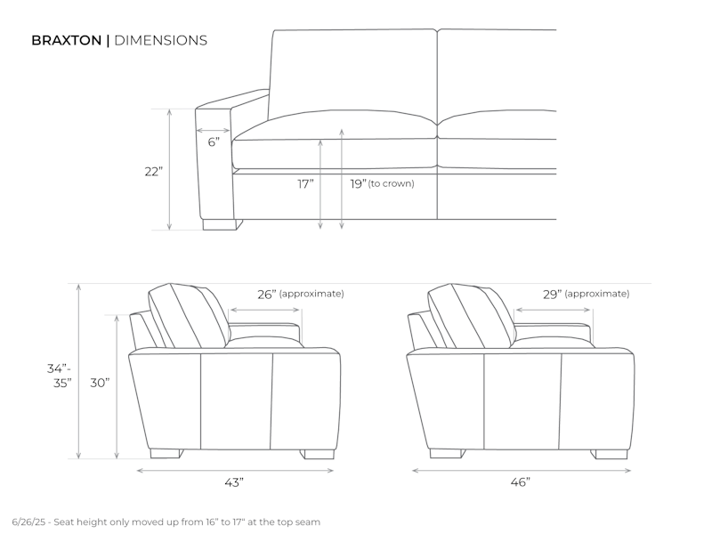Diagram of Braxton Leather Furniture Dimension details