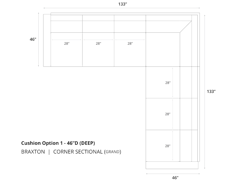 Diagram of Braxton Grand Corner Sectional 46 inch depth cushion option 1