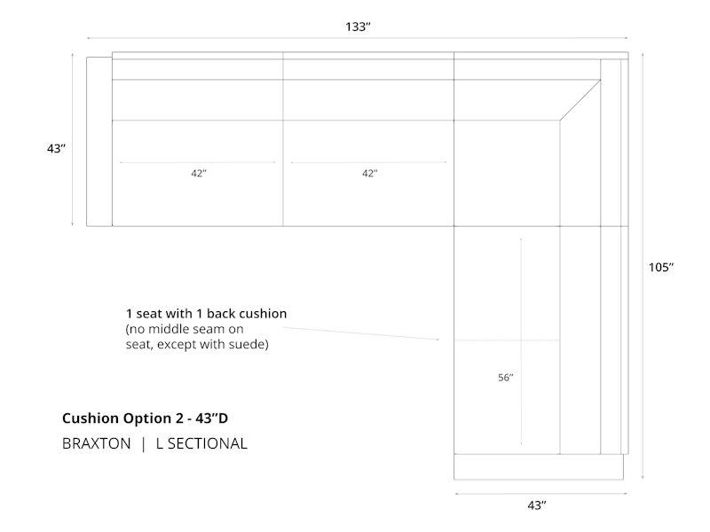 Diagram of Braxton L Sectional Sofa in 43 depth and cushion option 2
