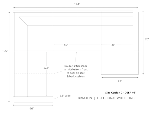 Diagram of Braxton L Sectional with Chaise 46 inch depth size option 2