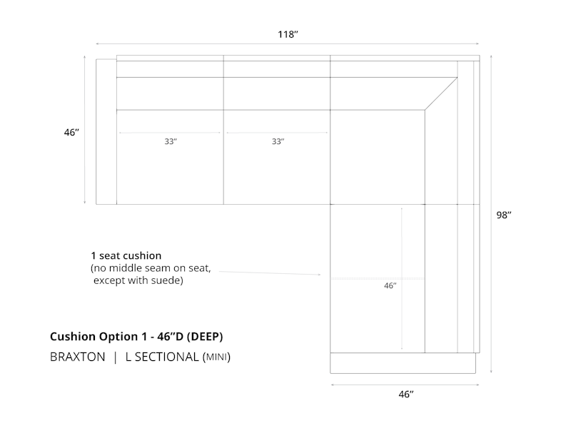 Diagram of Braxton Mini L Sectional Sofa in 46 depth and cushion option 1