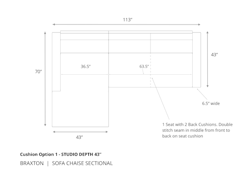 Diagram ofton Sofa Chaise Sectional in 43 inch depth and cushion option 1