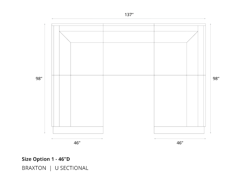 Diagram of Braxton Mini L Sectional Sofa in 46 depth and cushion option 1