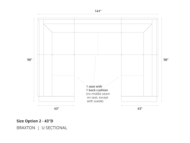 Diagram of Braxton Mini L Sectional Sofa in 43 depth and cushion option 2