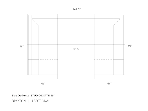 Diagram of Braxton U Sectional size option 2 in 46 inch depth