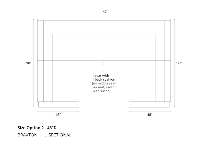 Diagram of Braxton Mini L Sectional Sofa in 46 depth and cushion option 2