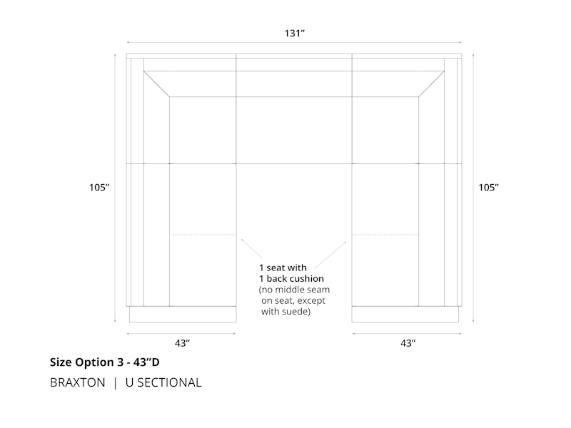 Diagram of Braxton Mini L Sectional Sofa in 43 depth and cushion option 3