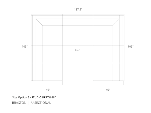 Diagram of Braxton U Sectional size option 3 in 46 inch depth