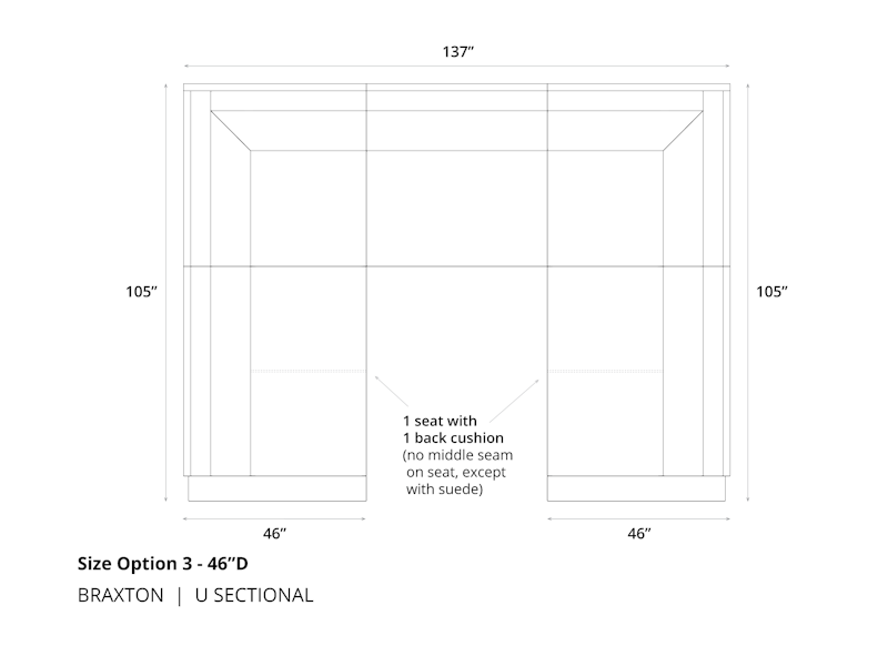 Diagram of Braxton Mini L Sectional Sofa in 46 depth and cushion option 3