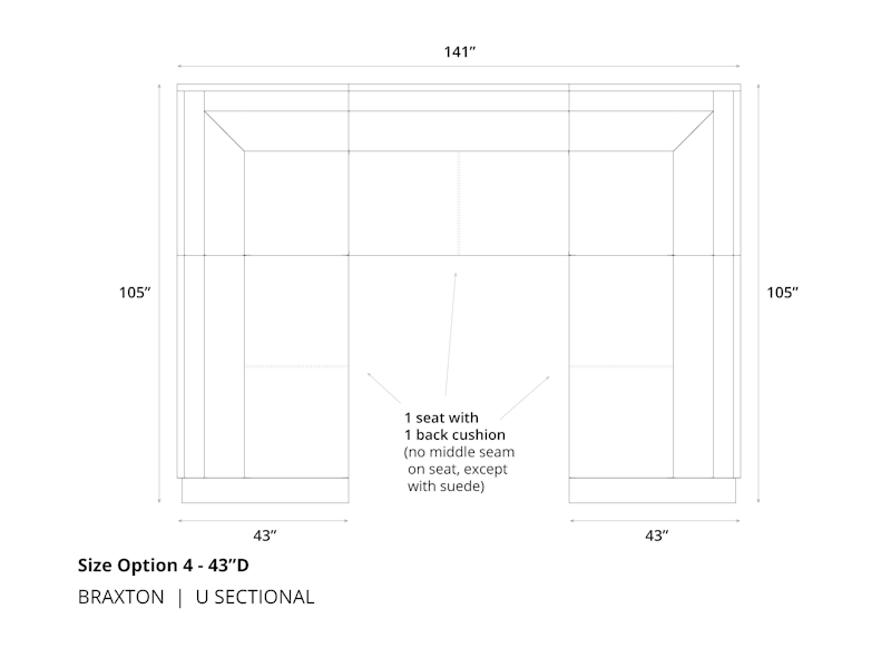 Diagram of Braxton Mini L Sectional Sofa in 43 depth and cushion option 4