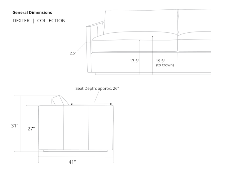 Diagram of Dexter Grand Sofa general dimensions