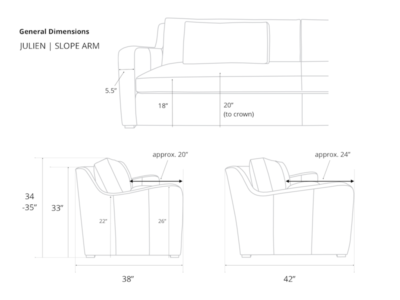 Diagram of Julien Slope Arm Collection general dimension details