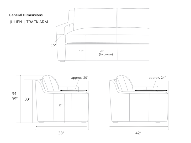 Diagram of Julien Track Arm general dimension details