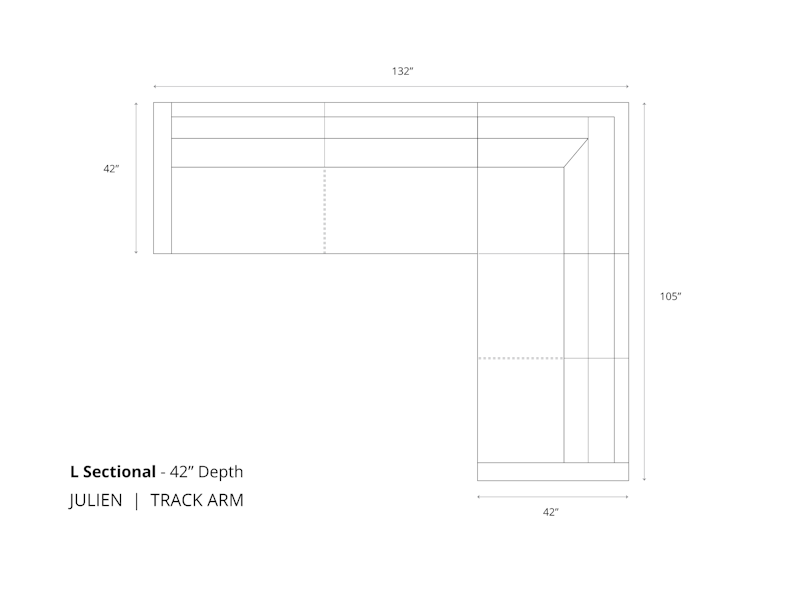 Diagram of the Julien Track Arm Leather L Sectional Sofa