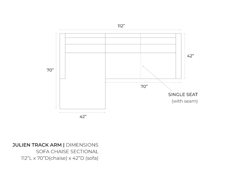 Diagram of the Julien Track Arm Sofa Chaise Sectional - 112 x 70 x 42