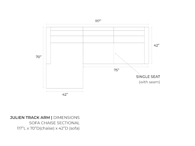 Diagram of the Julien Track Arm Sofa Chaise Sectional - 117 x 70 x 42