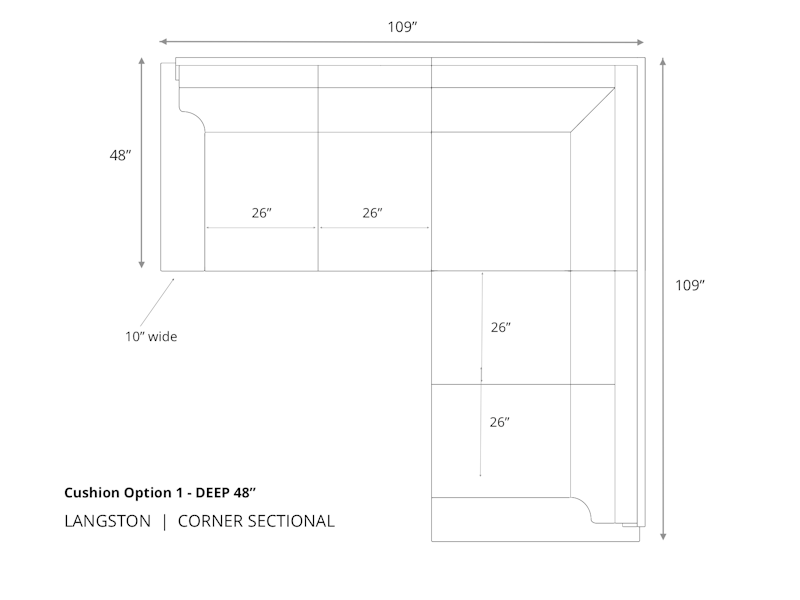 Diagram of Langston Corner Sectional in 48 inch depth cushion option 1