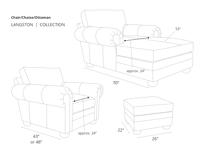 Diagram of Langston Leather Furniture Dimension details