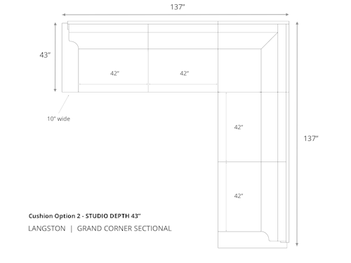 Diagram of Langston Grand Corner Sectional in 43 inch depth cushion option 2