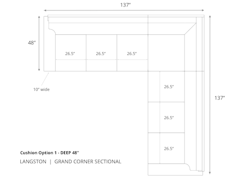 Diagram of Langston Grand Corner Sectional in 48 inch depth cushion option 1