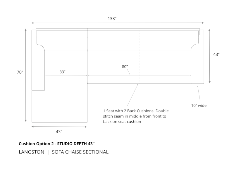 Diagram of Langston Sofa Chaise Sectional in 43 inch depth cushion option 2