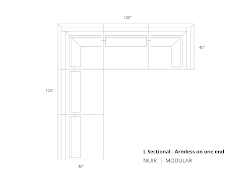 Diagram of Muir Modular 5pc Leather Sectional with armless piece on one end