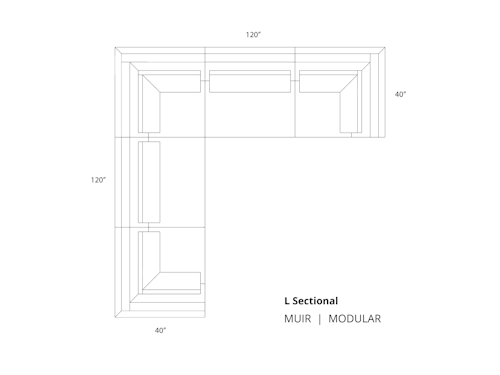 Diagram of Muir Modular 5pc Leather Sectional with arm on both ends