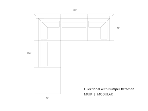 Diagram of Muir Modular 5pc Leather Sectional with ottoman on one end