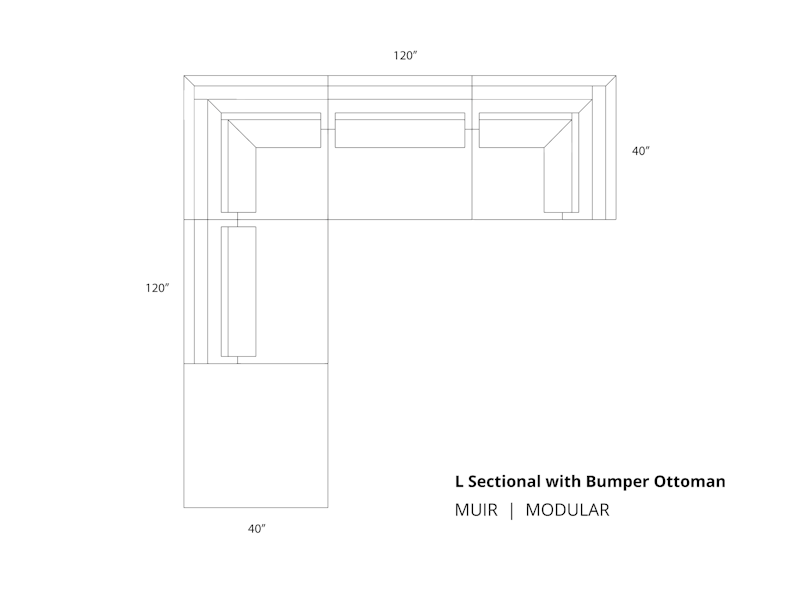 Diagram of Muir Modular Sectional Sofa with Ottoman on one end