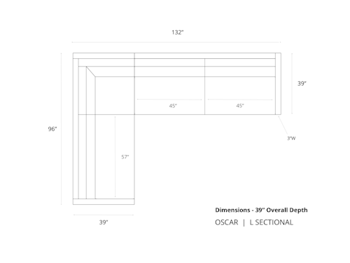 Diagram of Oscar L Sectional Sofa in 39 inch depth