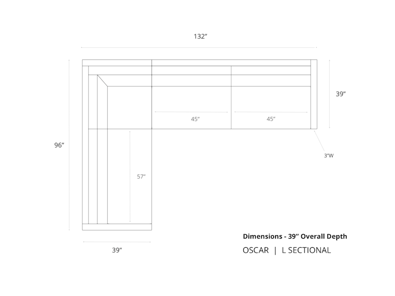 Diagram of Oscar L Sectional Sofa in 39 inch depth