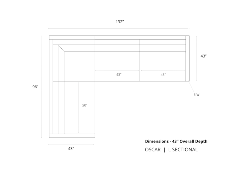 Diagram of Oscar L Sectional Sofa in 43 inch depth