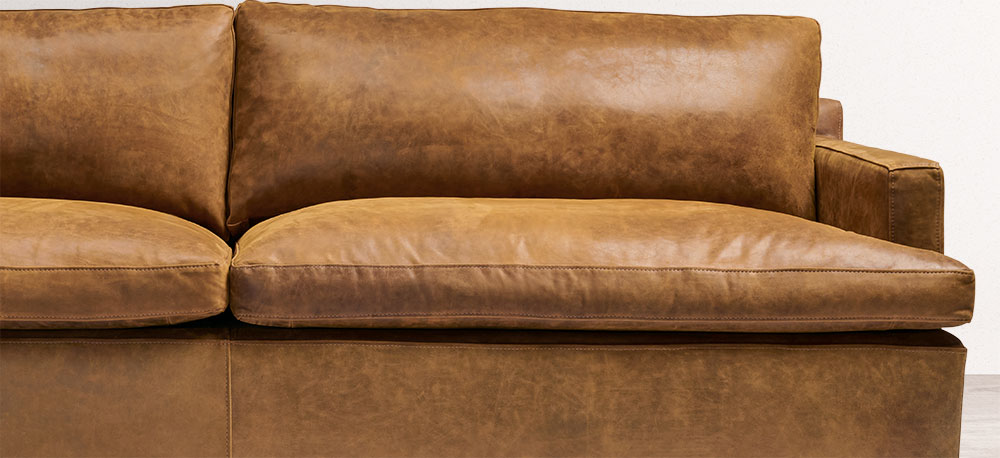 The Muir Leather Furniture Collection in Burnham Sycamore, a Full Aniline Nubuck Leather from New Zealand